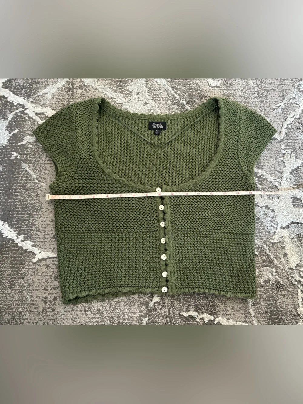 Anthropologie 100% cotton crochet scoop crop top sweater knit Sz XS green jade